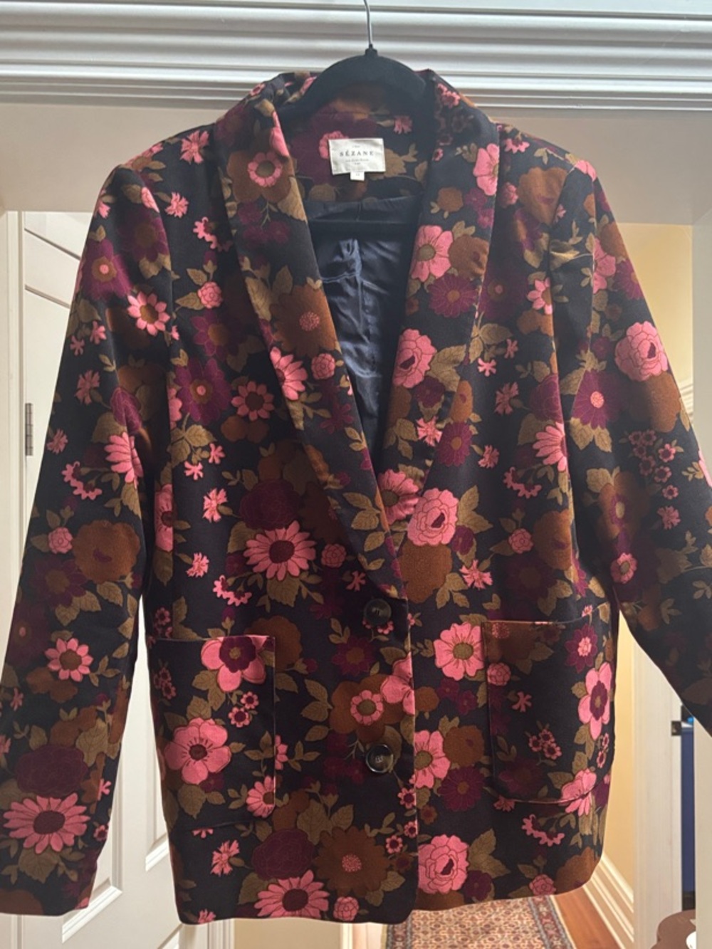 Sézane Tina Floral Blazer in Pink and Brown - Picture 3 of 6